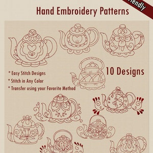SALE Hand Embroidery Patterns Fancy Teapots in 4 Sizes PDF | Etsy