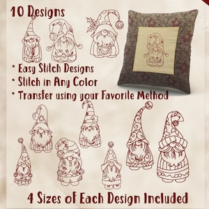 SALE Hand Embroidery Patterns Holiday Gnomes in 4 Sizes PDF Instant Download 10 Designs for Holidays Christmas Quilting Embroidery