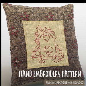 Hand Embroidery Pattern - Redwork Design - Birdhouse #2 in 4 Sizes - PDF Instant Download - Good for Doodle Drawing