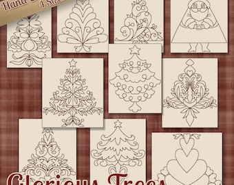 SALE Hand Embroidery Patterns Redwork Designs Glorious Trees in 4 Sizes PDF Instant Download Snow, Snowman, Winter, Christmas, Holiday