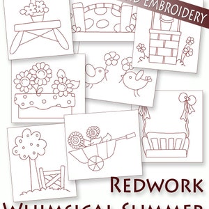SALE Hand Stickmuster Redwork Designs Wunderliche Sommer Dinge in 4 Größen PDF Sofort Download