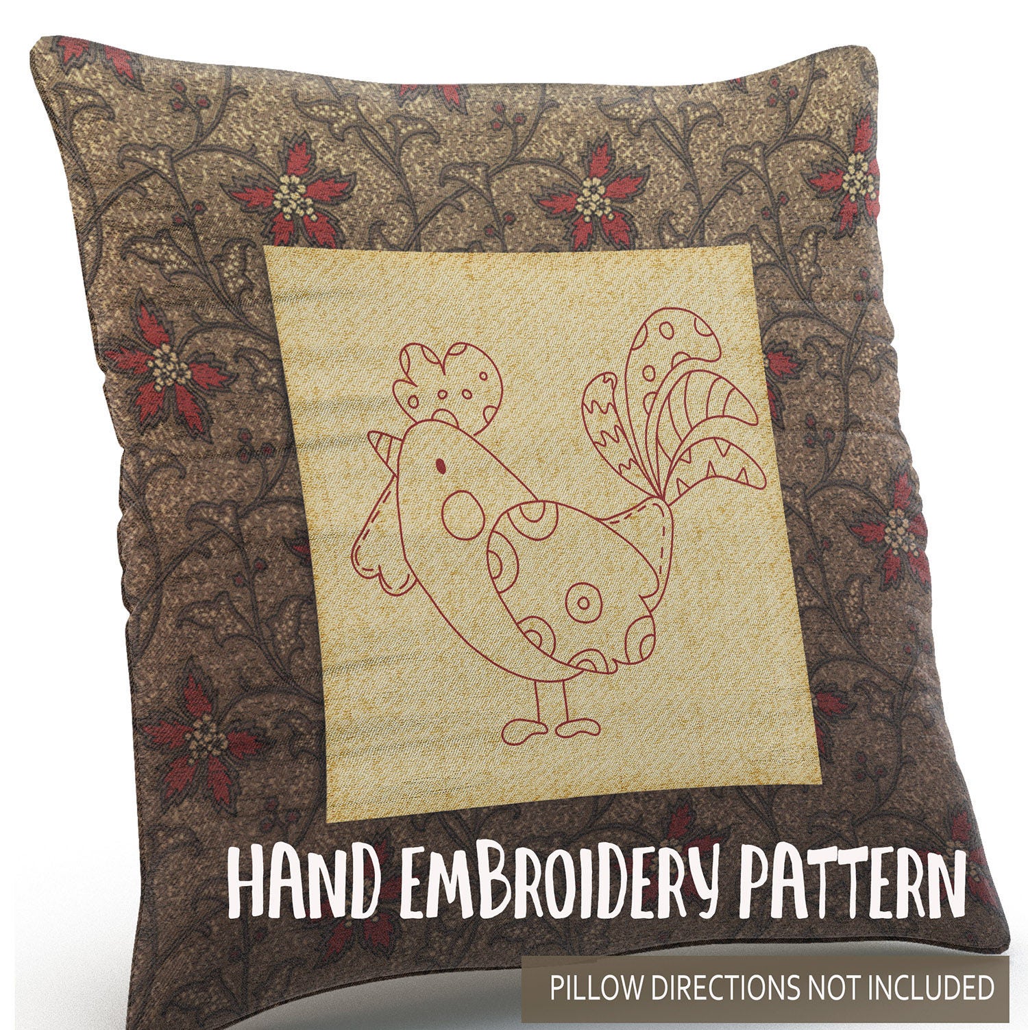 Hand Embroidery Pattern Redwork Design Country Chicken in ...