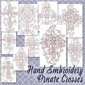 SALE Hand Embroidery Patterns Redwork Designs Ornate Crosses in 4 Sizes PDF Instant Download