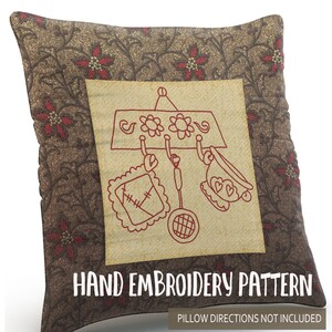 Hand Embroidery Pattern - Redwork Design - Kitchen Scene #1 in 4 Sizes - PDF Instant Download - Good for Doodle Drawing