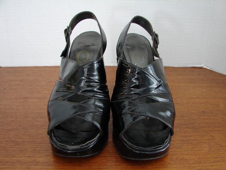 1970's Women's Black Patent Leather Slingback Platform - Etsy