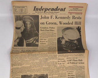 JFK Kennedy Buried “Rests on Green Wooded Hill”  Long Beach Independant November 26th 1963 Original Newspaper
