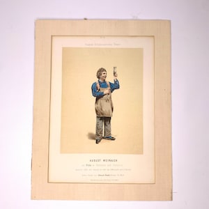 Hand colored Antique Original Etching August W. Weirauch Comedian and Poet 1859 Berlin