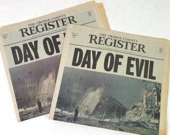 9/11 “ Day of Evil” Orange County Register Wednesday Sept 12th, 2001 Original Newspaper