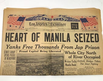 Los Angeles Examiner 1945年8月10日号 終戦直前の新聞 Los Angeles Examiner Newspaper - February 2, 1944 - MARSHALLS