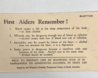 Australian Temperance Union First Aid Pamphlet card 1900s abolition