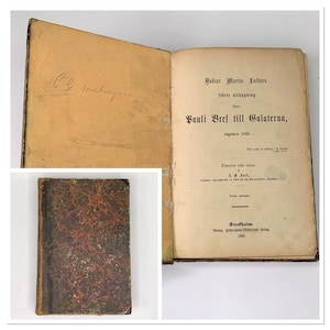 Swedish Martin Luther&#39;s 1535 Galatians Commentary Antique Leather Book Pub 1868