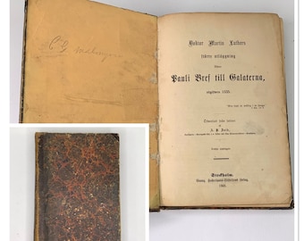 Swedish Martin Luther&#39;s 1535 Galatians Commentary Antique Leather Book Pub 1868