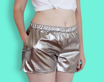 años 90 plata cortos Rave - Club metálico niños Shorts - Vaporwave gris pantalones cortos - Shorts Cyber Seapunk - cuero plata Club fiesta Hotpants