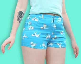 los 90 Jean azul mini Shorts - Club niños unicornio impreso cortos - Micro Vaporwave Denim Shorts Shorts despistados Girly - Cyber Punk Rave Shorts -