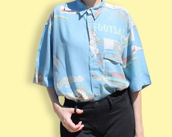Camiseta de la Liga Americana de Fútbol Americano de los años 90 - Stanford Cardinal Football Printed Shirt - Oversize Hipster Pastel Shirt - Unisex Grunge Oxford Shirt