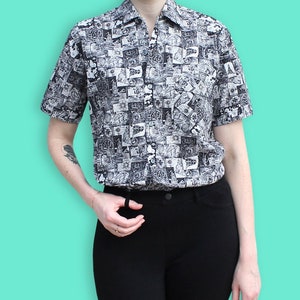 Camisa de grabado New World Discovery Blanco De los 90 - Compass World Map Caravel Hipster Shirt - Christopher Columbus Explorer Oxford Shirt