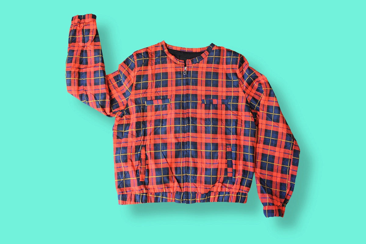 Red And Blue Plaid Tartan Men's Bomber Jacket main image 0