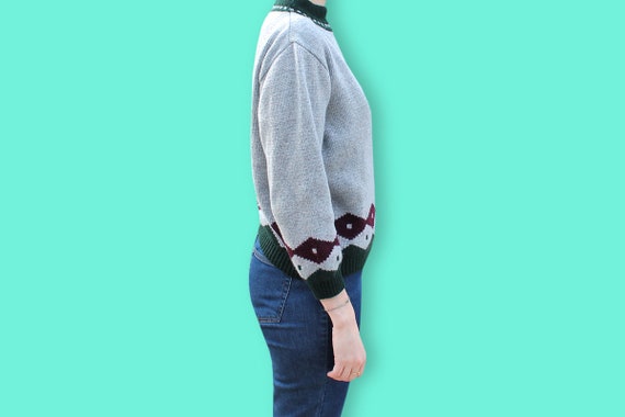 70s Gray Green Burgundy Sweater - Mock Neck Lozen… - image 4