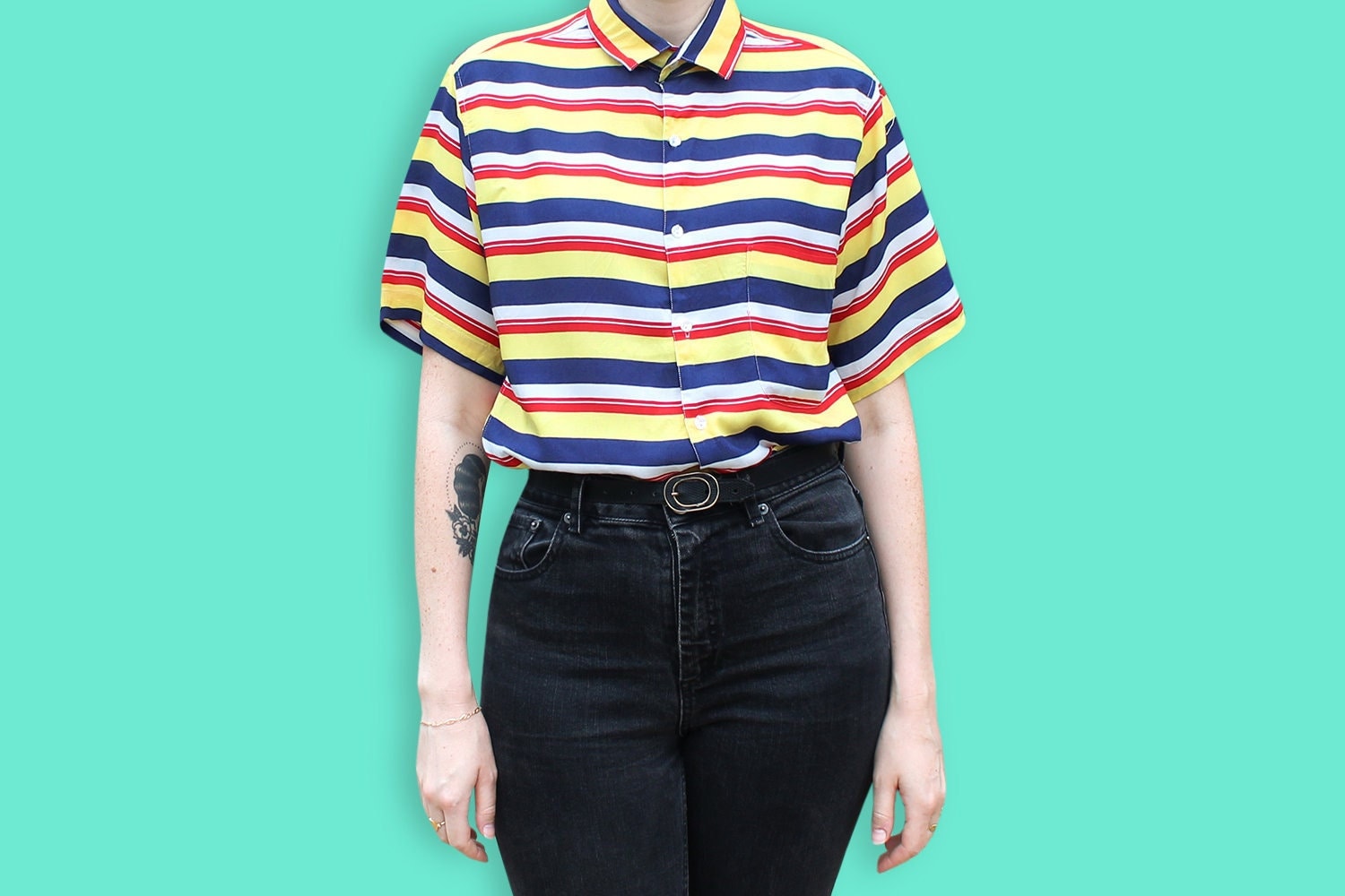 LilyCoco Womens Rainbow Striped Shirt Color Block Long
