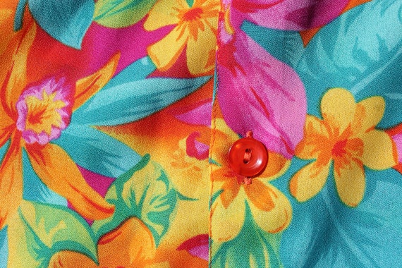 90s Tropical Sheer Shirt - Neon Barkcloth Chiffon… - image 10