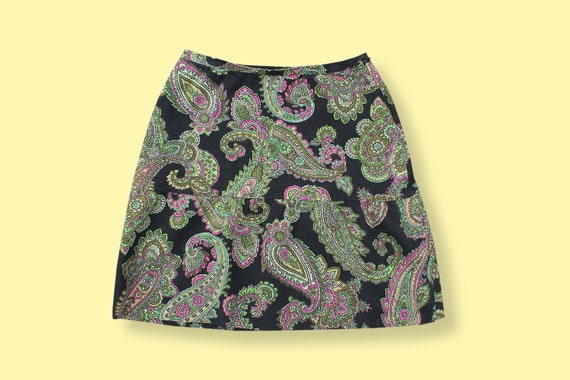 70s Green Pink Black Neon Paisley Skirt - Boho Ka… - image 7