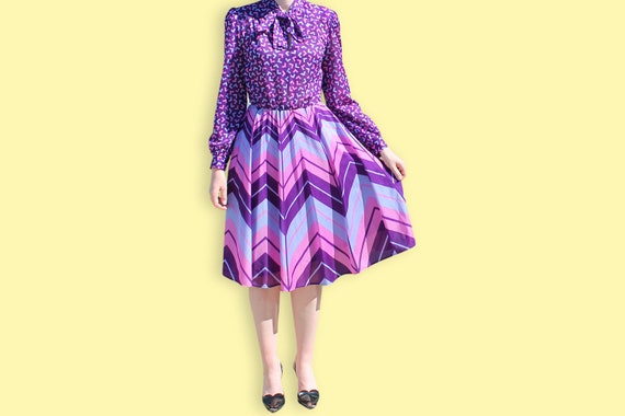 80s Pink Purple & Blue Memphis Print Dress - Asco… - image 3