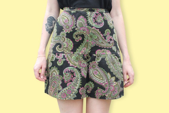 70s Green Pink Black Neon Paisley Skirt - Boho Ka… - image 6