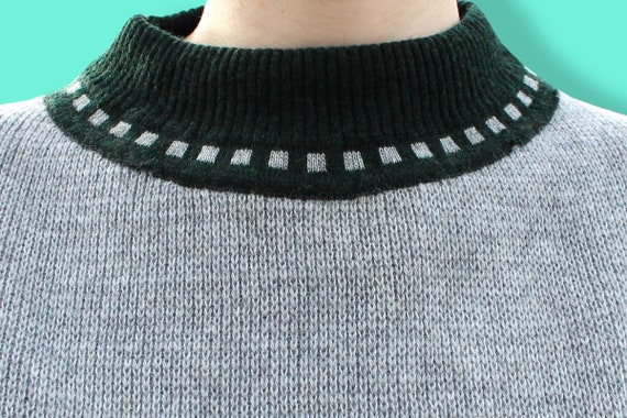 70s Gray Green Burgundy Sweater - Mock Neck Lozen… - image 9