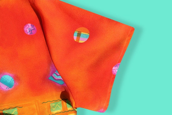 90s Tropical Sheer Shirt - Neon Barkcloth Chiffon… - image 9
