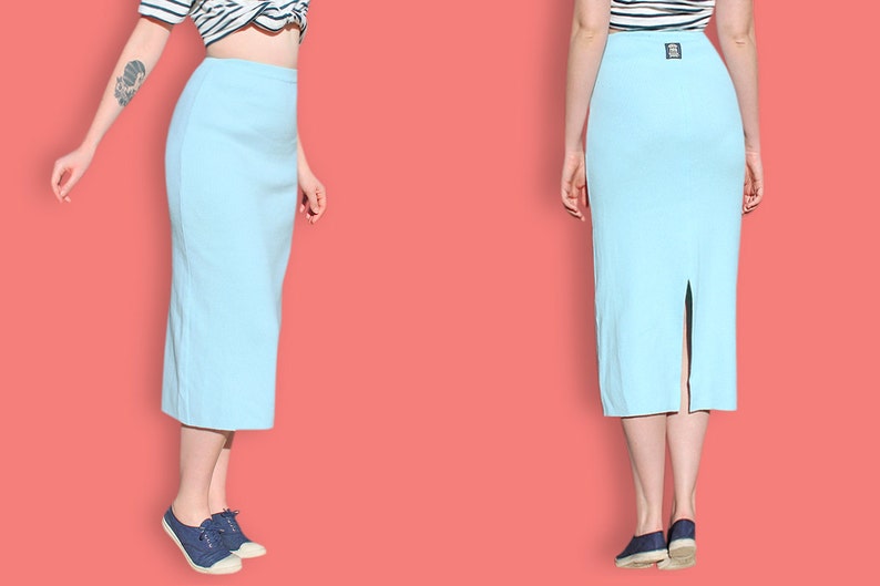 Normcore Minimalist Column Skirt 90s Maxi Skirt Pastel Blue Sheath Skirt Sportswear Casual Skirt Light Blue Preppy Nautical Skirt