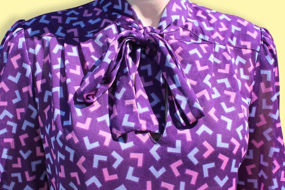 80s Pink Purple & Blue Memphis Print Dress - Asco… - image 8