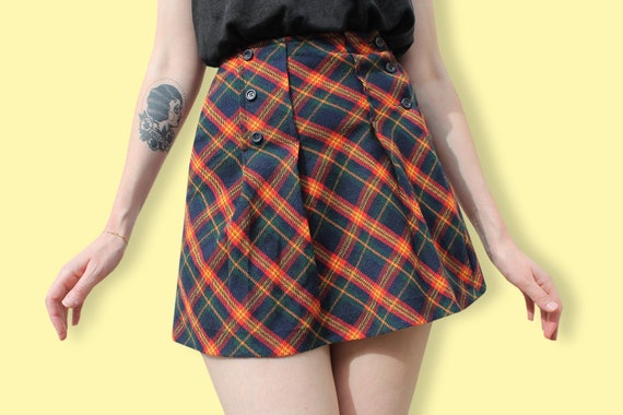 High waisted clearance plaid skirt navy