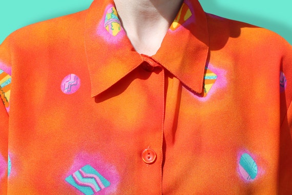 90s Tropical Sheer Shirt - Neon Barkcloth Chiffon… - image 8