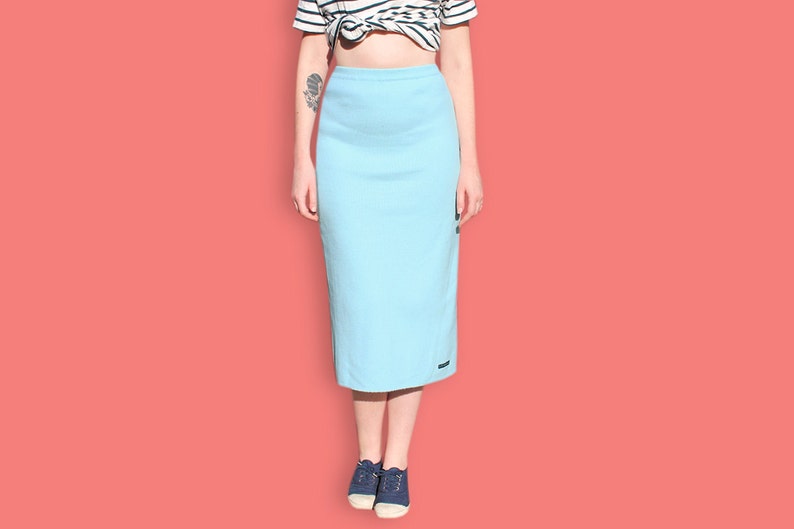 Normcore Minimalist Column Skirt 90s Maxi Skirt Pastel Blue Sheath Skirt Sportswear Casual Skirt Light Blue Preppy Nautical Skirt