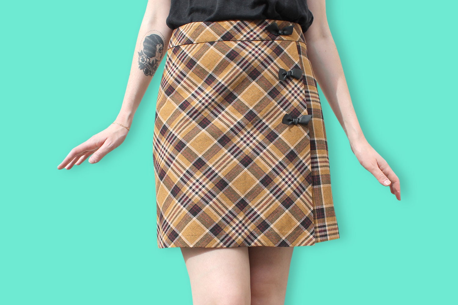 Mustard tartan mini clearance skirt
