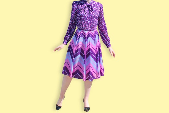 80s Pink Purple & Blue Memphis Print Dress - Asco… - image 2