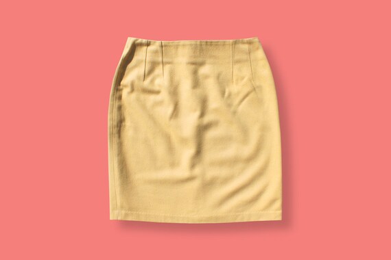 80s Yellow Mini Pencil Skirt - Office Mini Sheath… - image 7