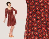 Biba Barbara Hulanicki 70s Art Deco Floral Print Dress / Bold Daisies Printed Fit and fFare Dress