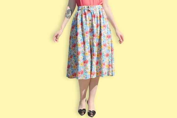 Jupe Naf Naf fleurie des annees 90 Jupe mi longue boutonnee taille haute elastique Jupe imprimee fleurs bucolique romantique Jupe grunge coloree Etsy France