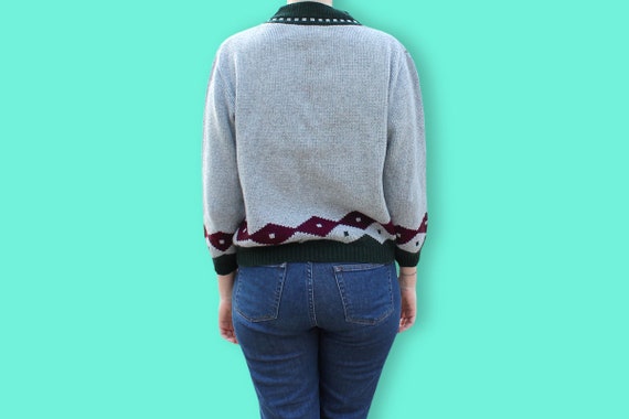 70s Gray Green Burgundy Sweater - Mock Neck Lozen… - image 5