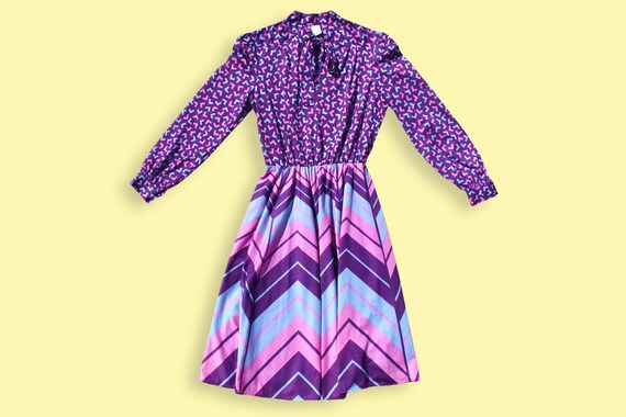 80s Pink Purple & Blue Memphis Print Dress - Asco… - image 7