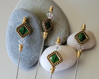 Martini Pick - Square Framed Green Swarovskis