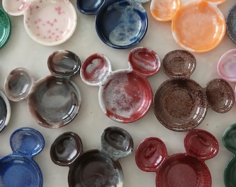 Mickey Mouse Head Epoxy Resin Ring, Trinket, Jewelry, Spoon Dish Tray in Mulitple Colors and Glitter, Marbled and Metallic Mica finishes