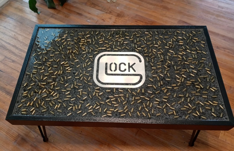 Glock Epoxy Deep Pour 9mm Ammo Casing Handmade Gun Fan Coffee Table