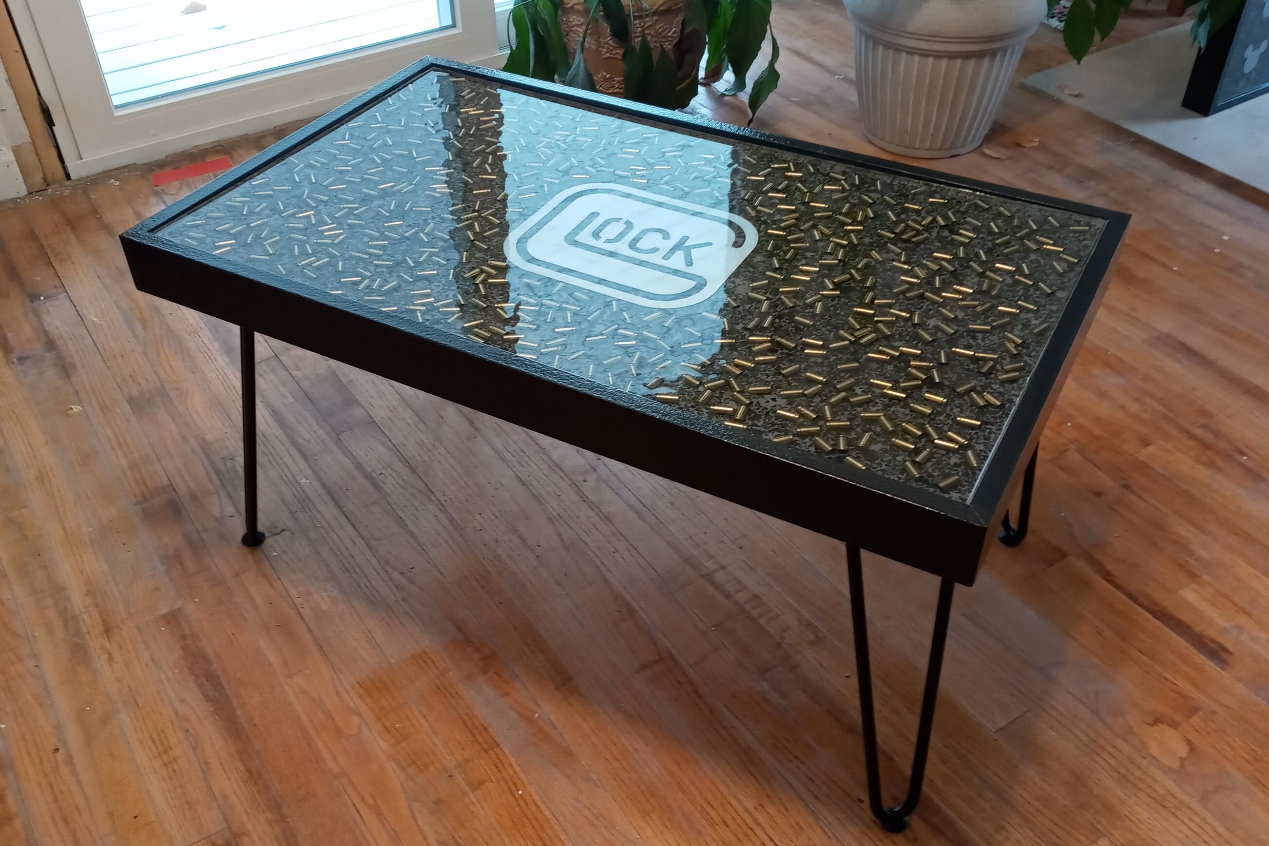 Glock Epoxy Deep Pour 9mm Ammo Casing Handmade Gun Fan Coffee Table