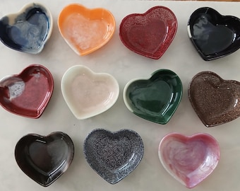 Heart Shaped Epoxy Resin Ring, Trinket, Jewelry Trays in Mulitple Colors and Glitter, Marbled and Metallic Mica finishes