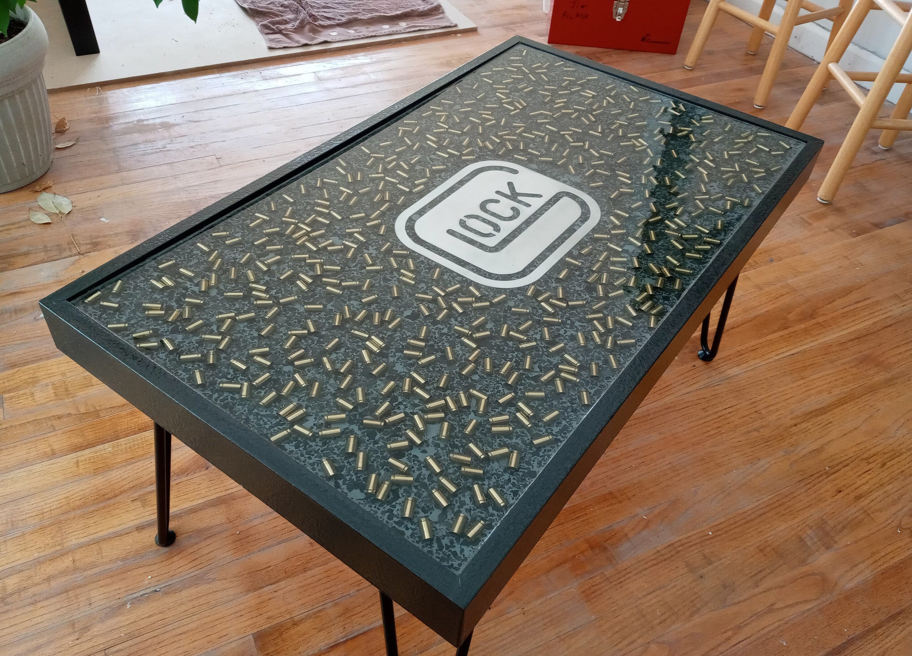 Glock Epoxy Deep Pour 9mm Ammo Casing Handmade Gun Fan Coffee Table