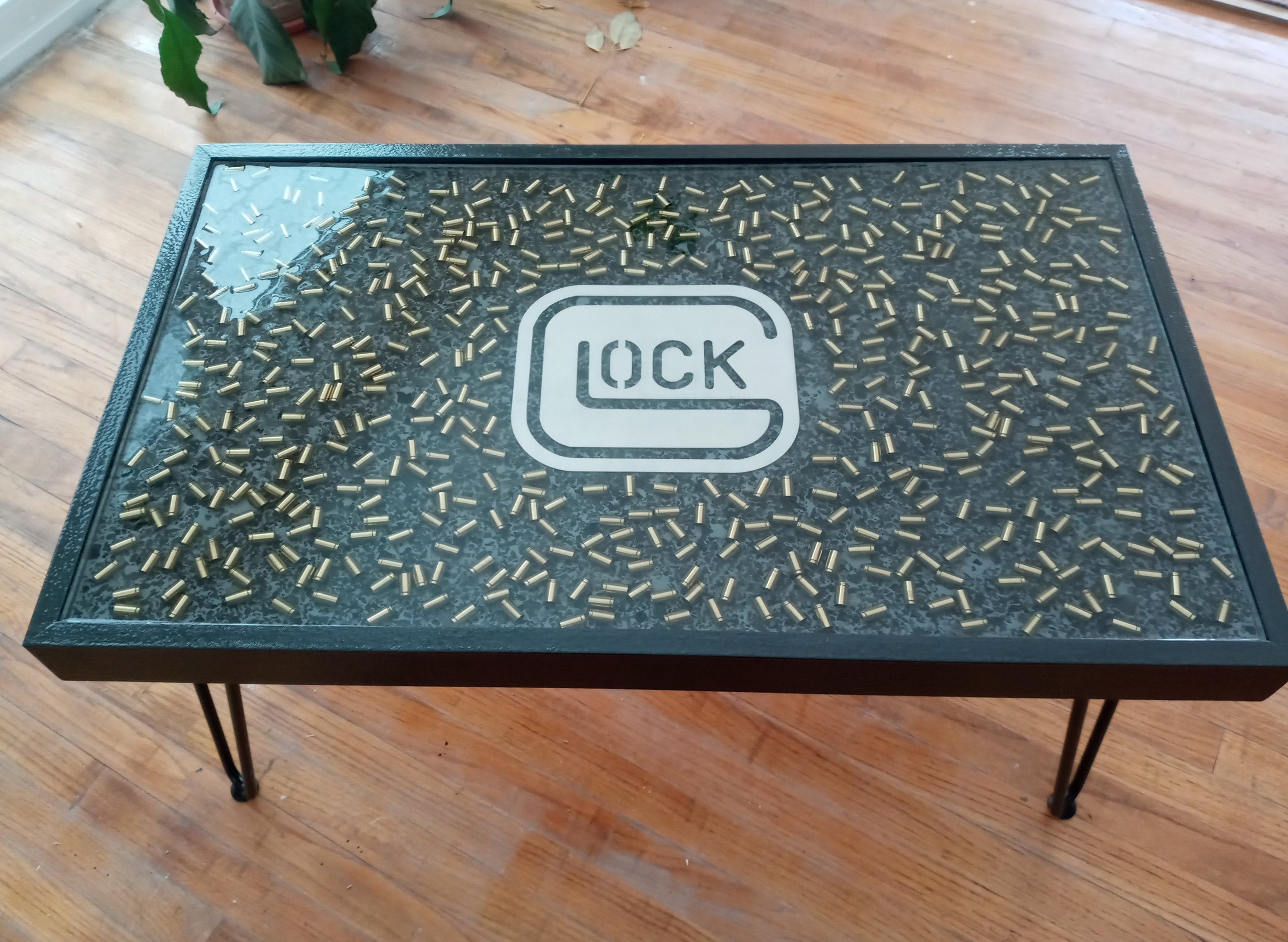 Glock Epoxy Deep Pour 9mm Ammo Casing Handmade Gun Fan Coffee Table