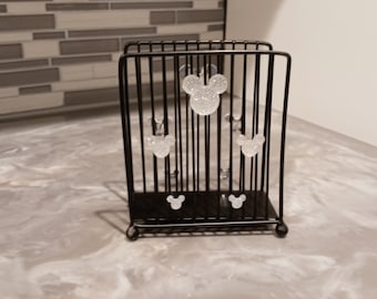 Mickey Mouse Diamond Rhinestone Accented Black Metal Wire Napkin Holder