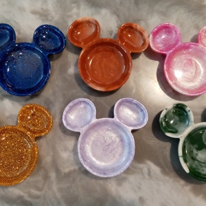 Mickey Mouse Head Epoxy Resin Ring, Trinket, Jewelry, Spoon Dish Tray in Mulitple Colors and Glitter, Marbled and Metallic Mica finishes